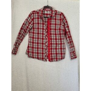 Podium Red Plaid Flannel‎ Long Sleeve Button Up Shirt Top Size Medium